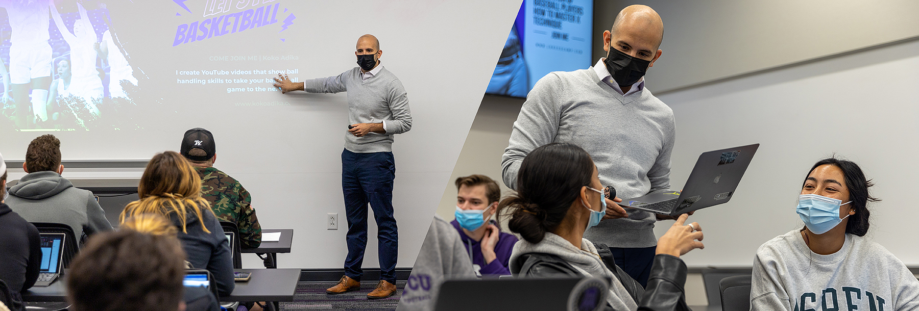 Section Image: Antonio Banos teaching students in a classroom 