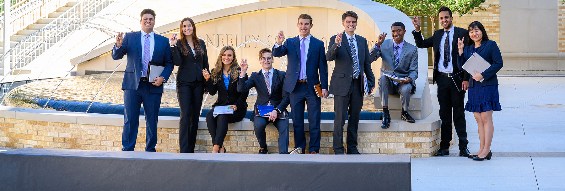 Section Image: business students at the Neeley Fountain 