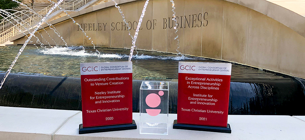 Neeley fountain with GCEC awards