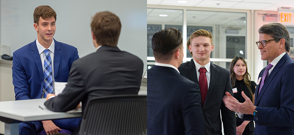 Students role playing and meeting with executives