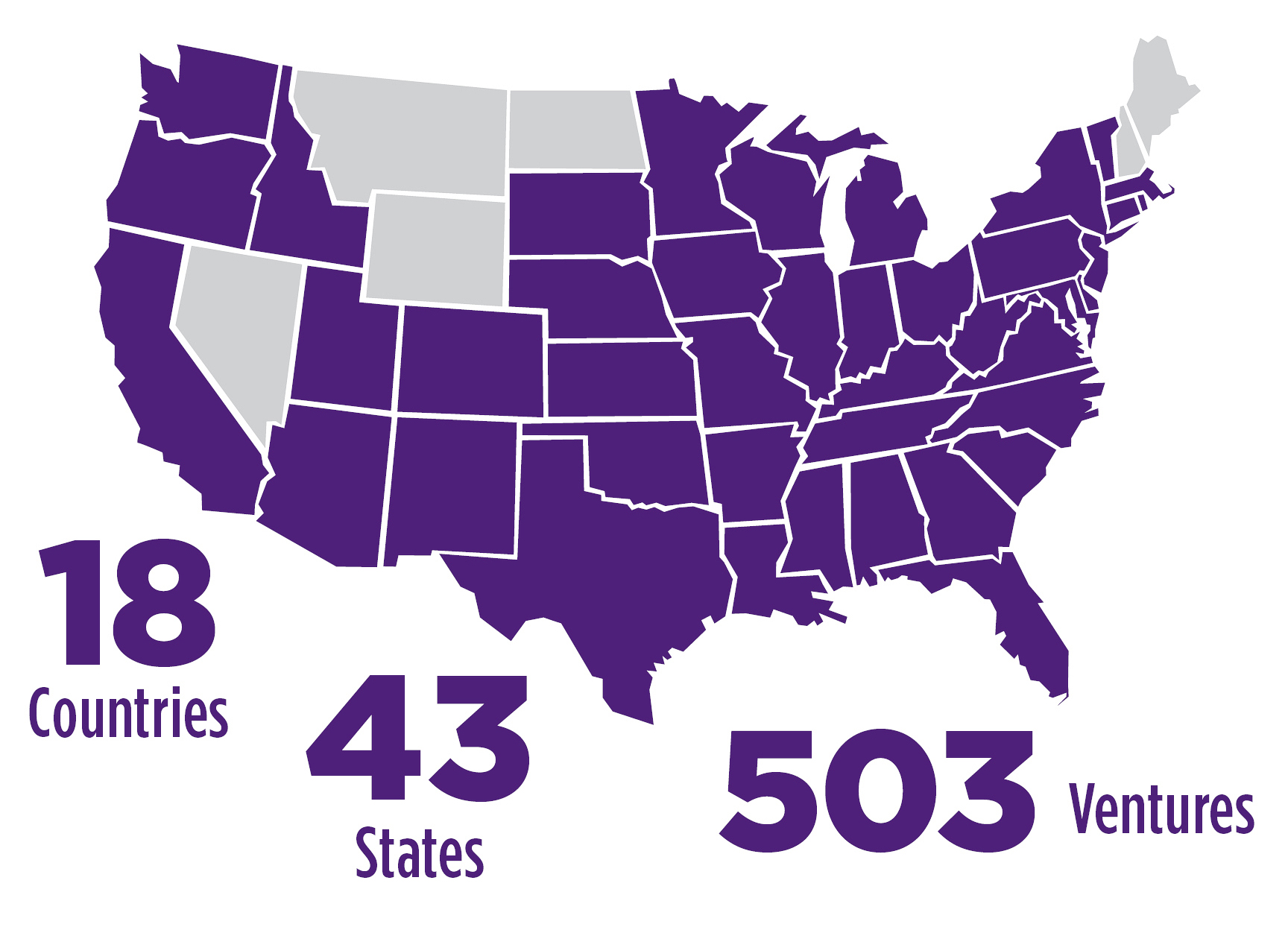 18 countries, 43 states, 503 ventures