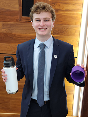 Colby Ackerman display's his product Airboot