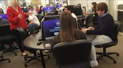Beata Jones with her classroom in the BIS lab