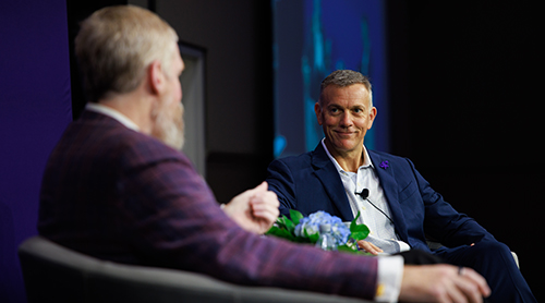 Mike Freno and Craig Crossland on stage in the BLUU Ballroom 