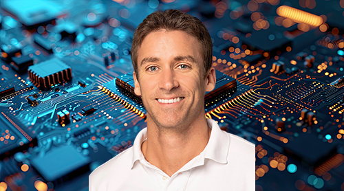 AI label on chip on a motherboard 