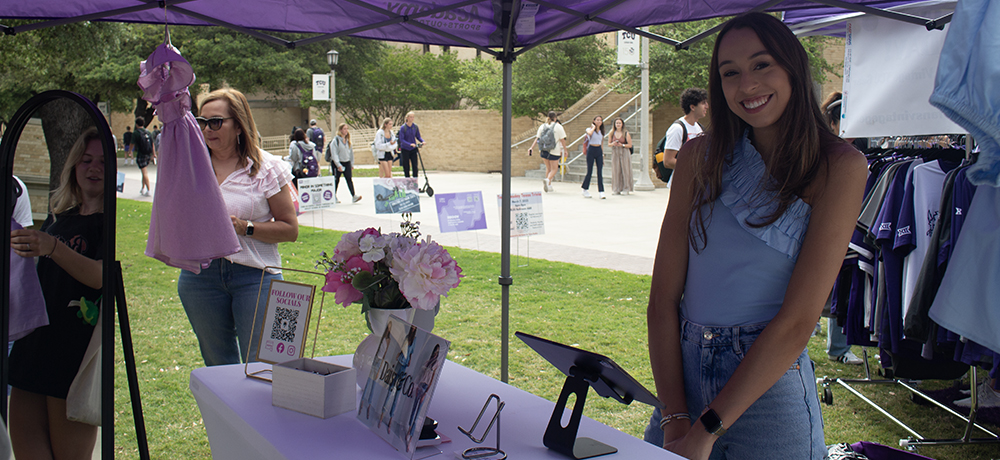 Haliey Torres in a tent version of her fashion boutique Daisy and Company