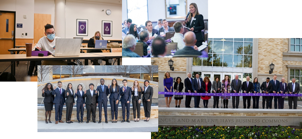 Students masked and social distanced during Covid, Ann Bluntzer addresses Energy Summit, Ribbon cutting of Hays and Sumner Hall, students and faculty by the Neeley Fountain