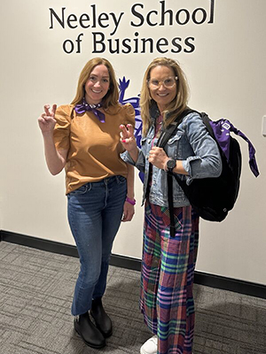 Alison Turner and Meghan Wright with TCU Bandanas