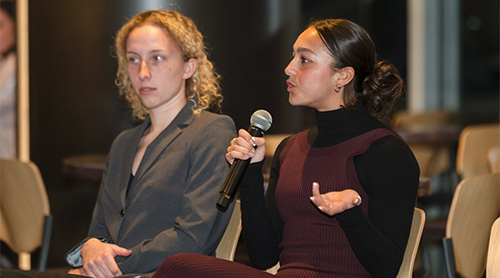 Bella Diorio and Seven Castain, two All-American TCU soccer players, spoke at the competition about dealing with pressure.