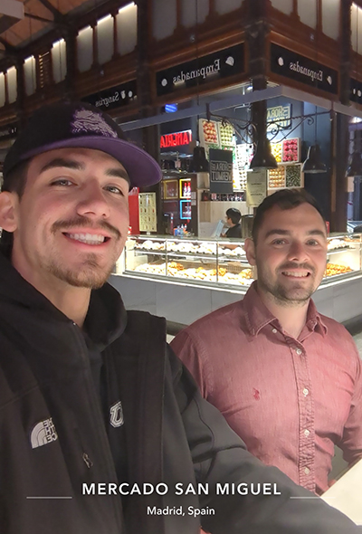 Matt and fellow TCU student at Mercado San Miguel in Madrid