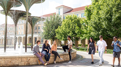 students at Frog Fountain