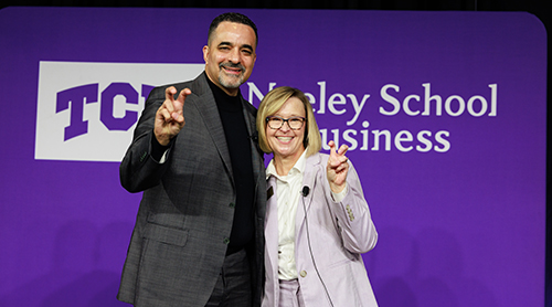 Section Image: Randy Parker and Hettie Richardson on stage in the BLUU Ballroom 