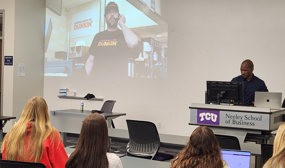 Students in Elijah Clark's marketing class evaluate Ben Affleck in Superbowl commerical