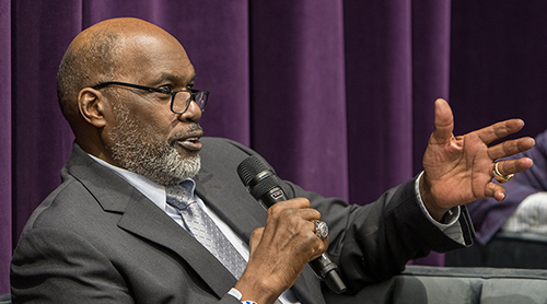 Section Image: Charlie Davis with Moderators Ron Parker and Kenny Thompson Jr. 